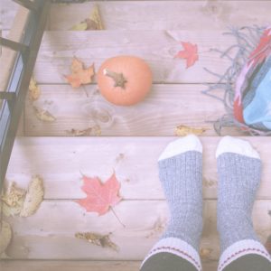 オレンジ色のかぼちゃと落葉