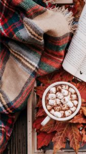 チェックの膝掛けとホットマシュマロ1