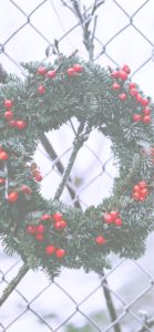 フェンスに掛けた赤い実のリース2