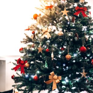 赤いリボン飾りのクリスマスツリー1