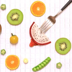 白いタイルと果物1