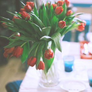 部屋に飾った赤いチューリップ2