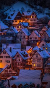 雪が積もった夜の町1