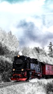 雪の中を走る蒸気機関車1