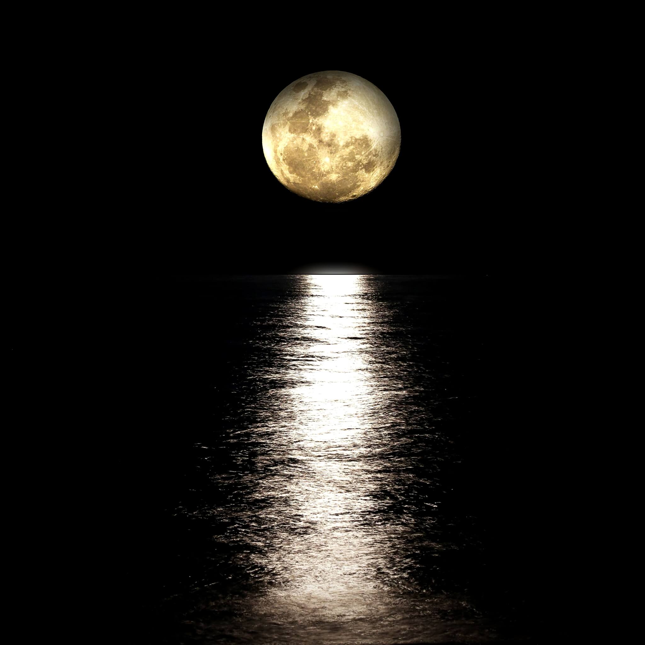 夜の月と海