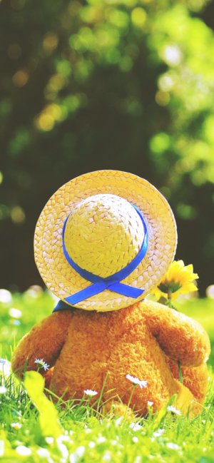 麦わら帽子のくまのぬいぐるみ