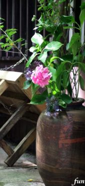 陶器に生けた花