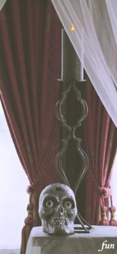 テーブルの上のドクロ