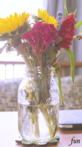 部屋に飾った赤いケイトウ