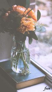 窓際のオレンジの花