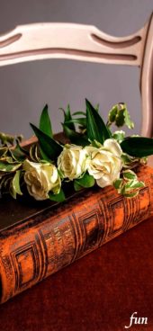 アンティークな本と白い花